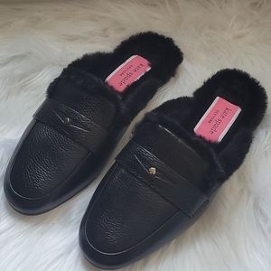 NEW Kate Spade New York leather mules faux fur
